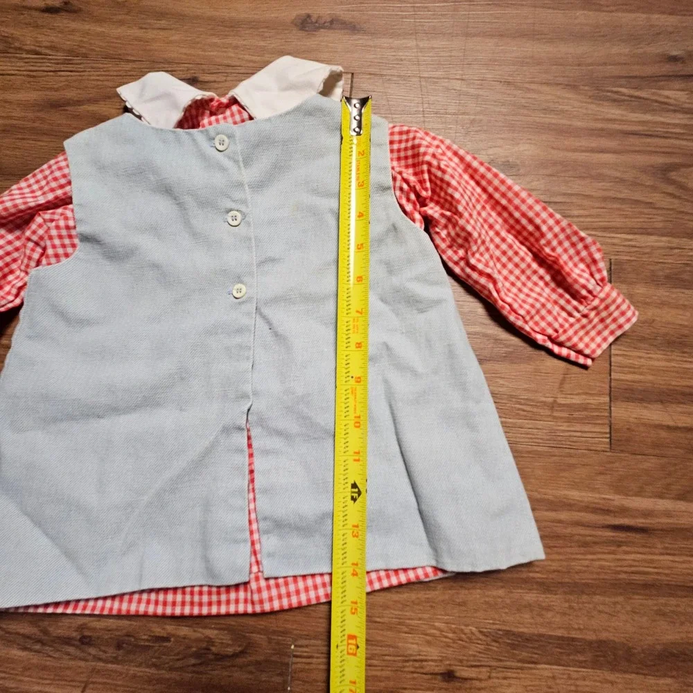 Vintage Chocolate Soup Spider Web Ladybug Embroidered Gingham Chambray Dress 12M